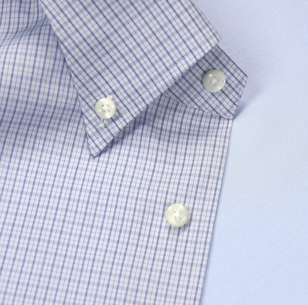 Premium blue grid shirt fabric detail