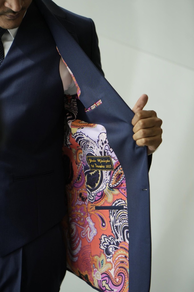 Custom paisley bespoke interior lining with name label