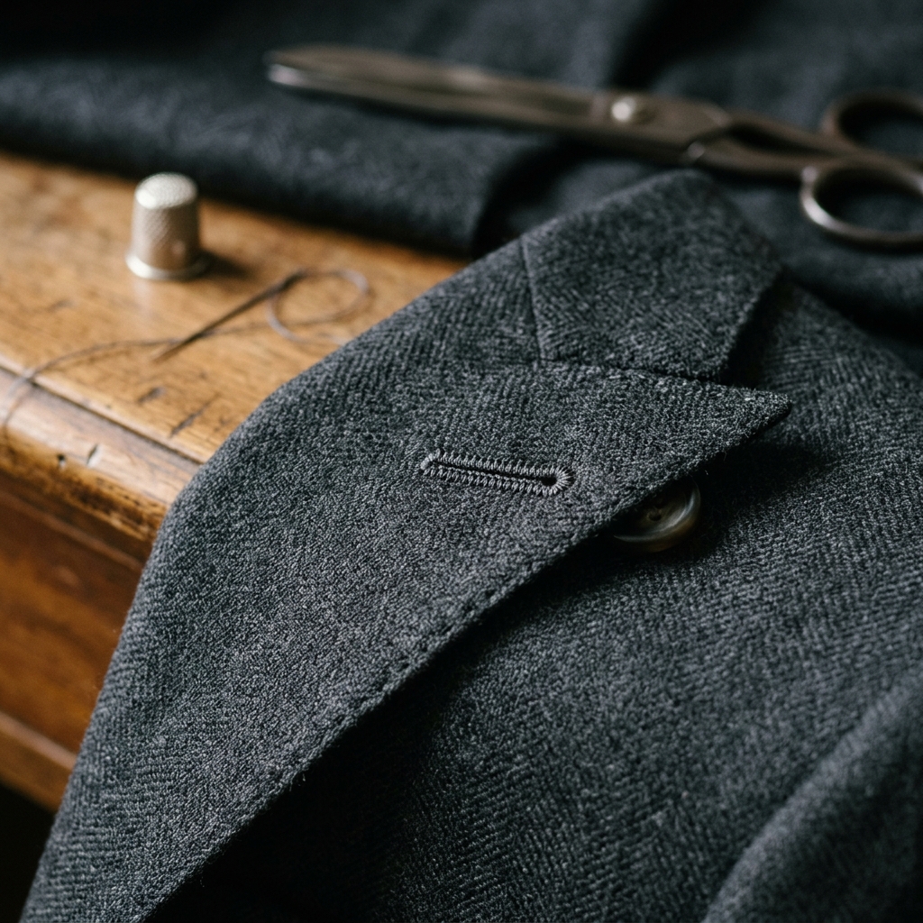 Tailor detail of high quality hand-stitched suit lapel